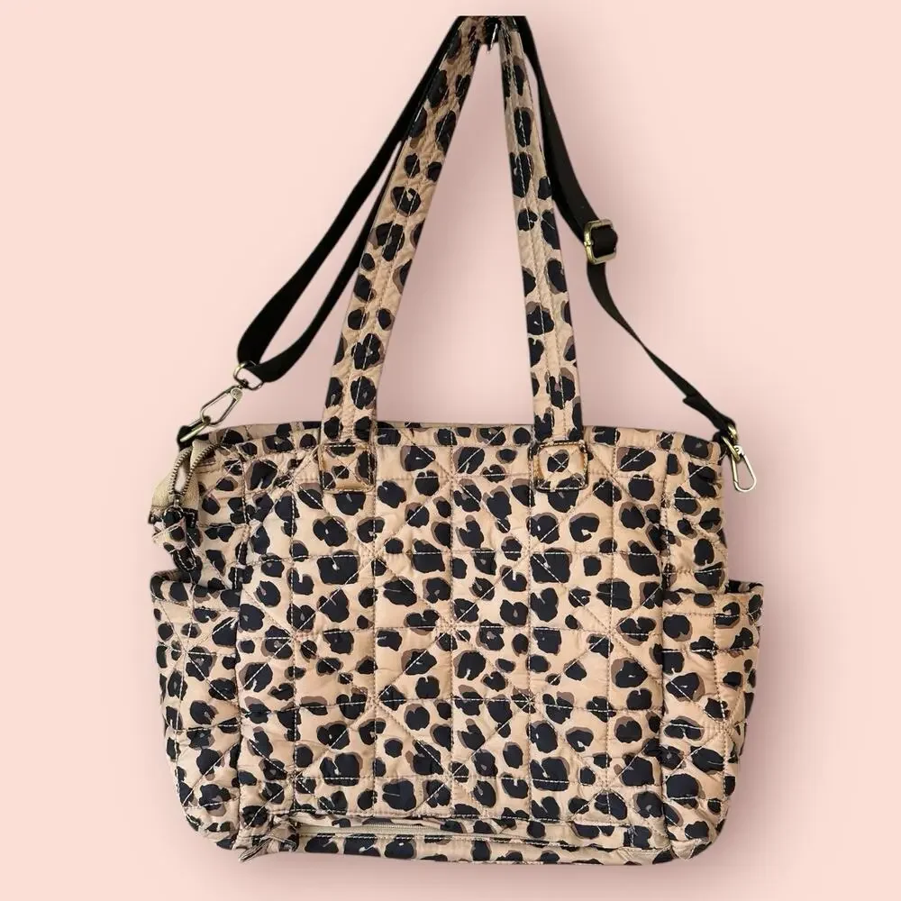 TWELVElittle Beige Leopard Carry Love Tote Diaper Bag Quilted Shoulder Purse